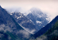 Rugged Coast Mountains uplifted and worked over by glaciers.