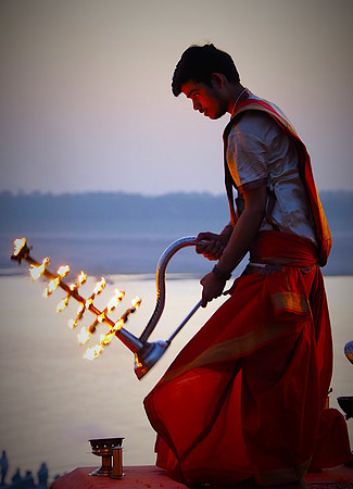 Morning rituals on the Ganges River. Varanasi, India