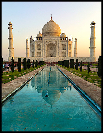 Taj mahal, in reflecting pool.